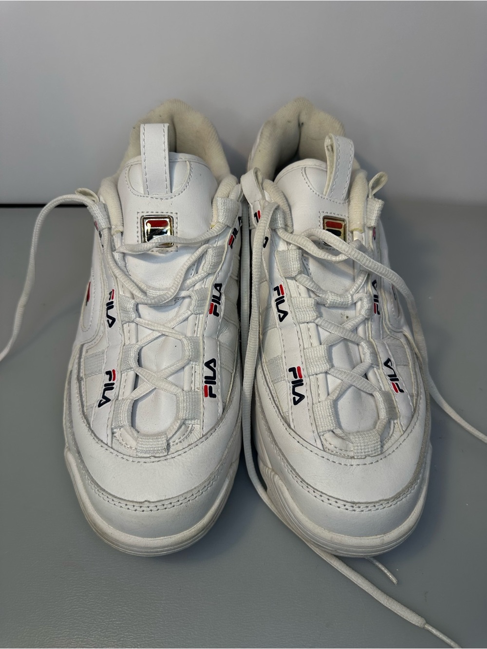 Fila Men’s White Sneakers with Red & Navy Logo Accents